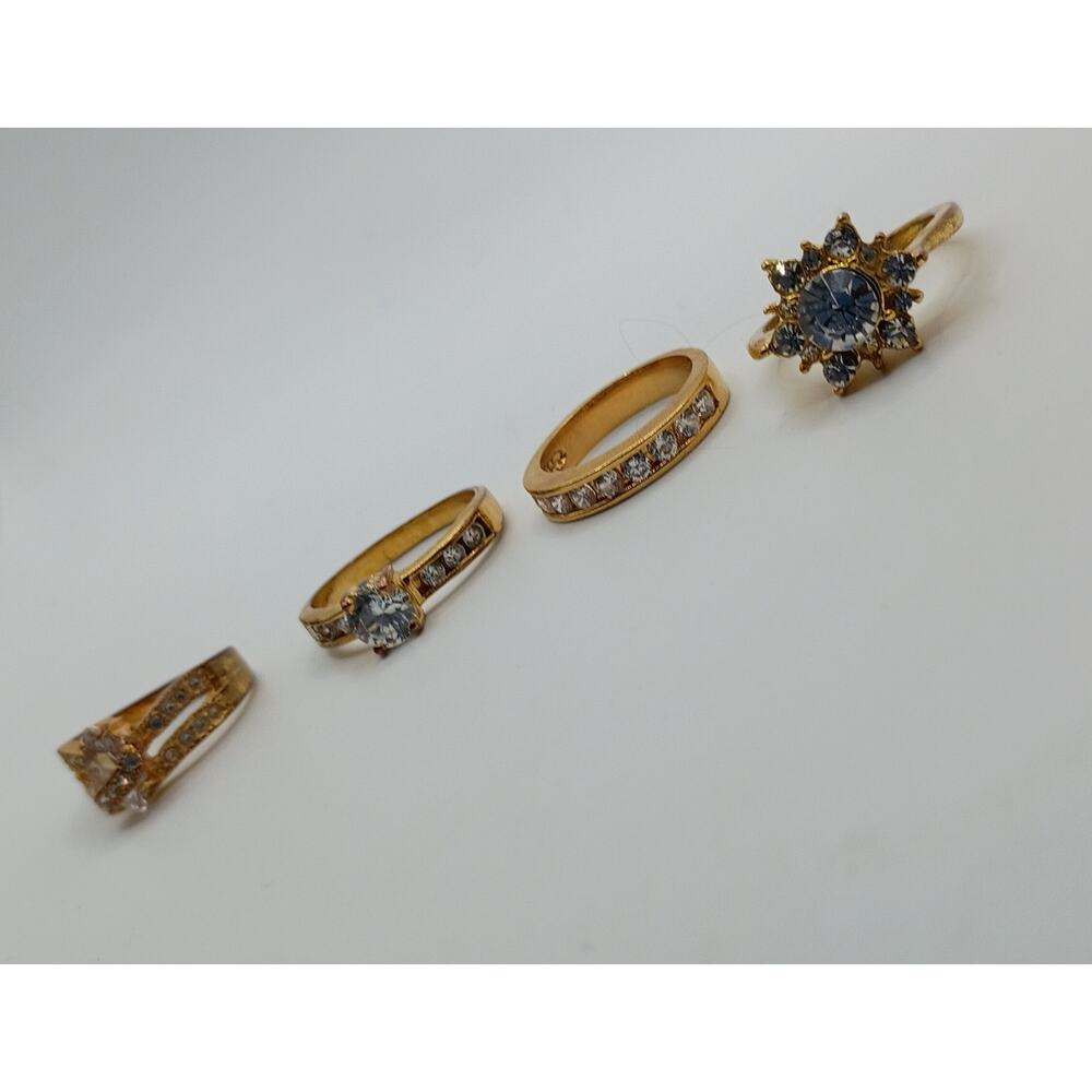 Lot of 4 Gold-Tone Rhinestone Rings – Sizes 7–10 - Picture 2 of 5
